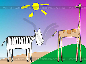 Drawing of zebra and giraffe - vector clipart