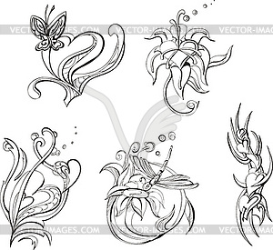 Floral designs and stylized hearts - vector clipart