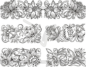 Symmetric elegant floral patterns - vector image