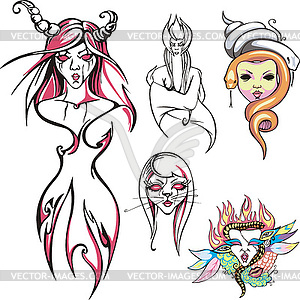 Fantasy female characters - vector clipart