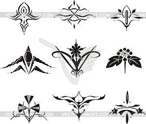 Set of symmetrical floral decorative elements - vector image