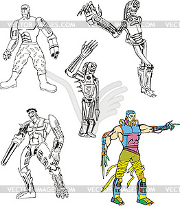 Cyborgs and Robots Set - vector clipart