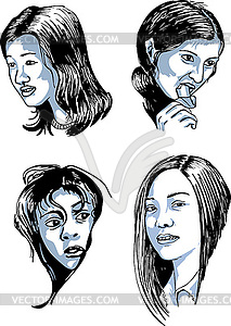Set of Miscellaneous Female Faces - vector clip art