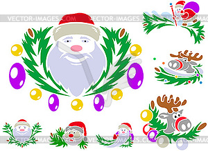 Set of patterns with St. Claus and Rudolph reindeer - color vector clipart