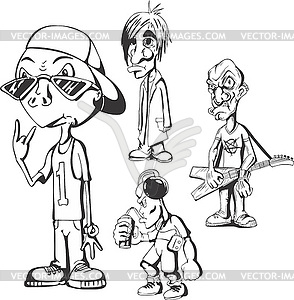 Set of teenage redneck hippy guys - vector clipart