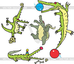 Set of comic gators in curcus (crococircus) - vector image