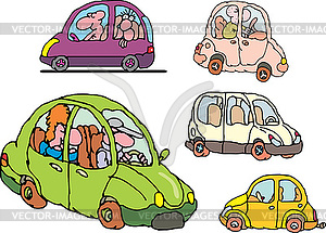 Set of comic non-brand family cars - color vector clipart