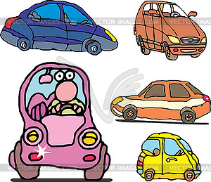 Set of comic non-brand family cars - vector image