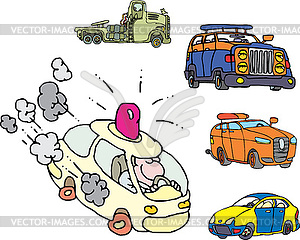 Set of comic non-brand emergency service cars - vector image