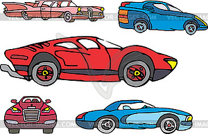 Set of comic non-brand sport and luxury cars - vector clip art