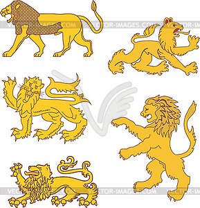 Set of heraldic lions - vector clip art