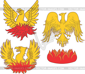 Set of heraldic phoenix birds - vector clip art