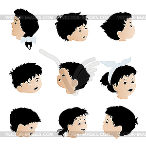 Children faces, expressions - vector clipart