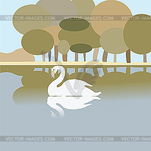 Swan on lake - vector clipart