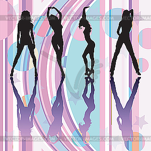 Танцующие девушки силуэты на атмосферу дискотека - изображение в формате EPS