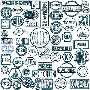 50 stamps in old ink colors - vector clipart