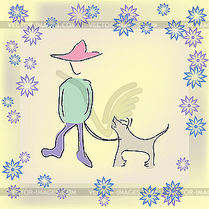 Boy walking the dog - vector image