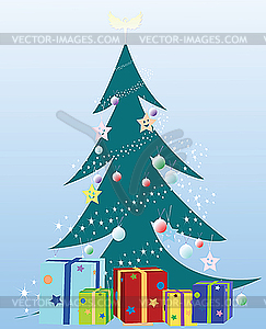 Christmas tree with gifts - vector clipart