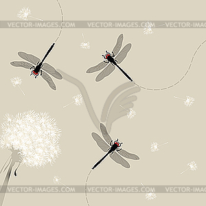 Dandelion and dragonfly - vector clip art