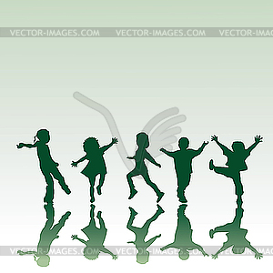 Five children silhouettes - vector clipart