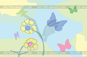 Цветы и butterflly иллюстрации - клипарт в векторе / векторное изображение