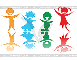 Happy children in different colors - color vector clipart