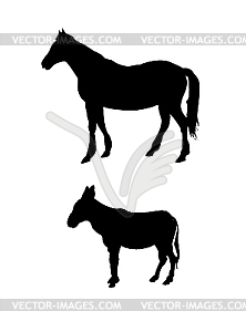 Лошади и осла векторные силуэт - векторный клипарт EPS