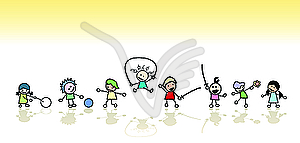 Kids playing in the sun, art - vector image