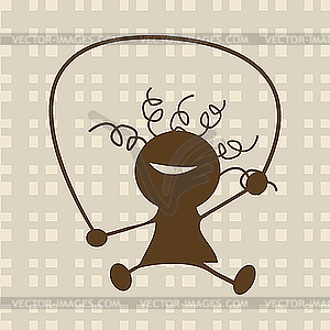 Happy little girl playing with jumping line - vector image