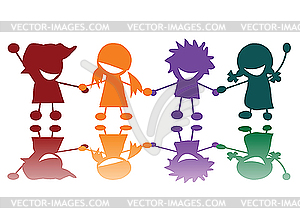 Happy children in many colors - vector clip art