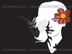 Portrait of beautiful girl with flower - vector image