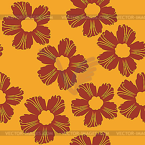 Red flowers pattern on orange background - vector clip art