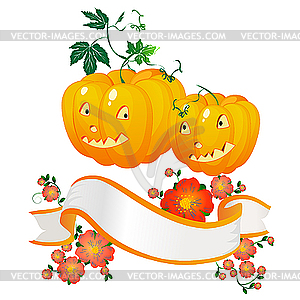 Halloween pumpkins and banner - vector clipart