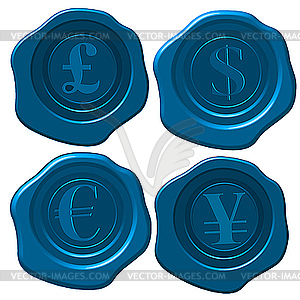 Восковые штемпели симыолы валют - векторное изображение