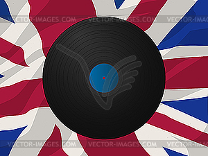 Vintage vinyl disk and Union Jack - vector image