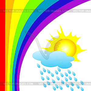Rainbow and rain under sun - vector clipart
