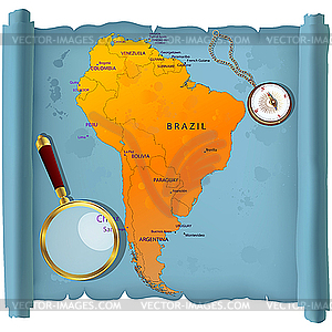 South America map on roll - vector image