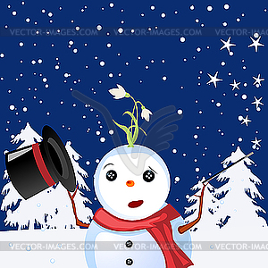 Snowman and spring time - vector clip art