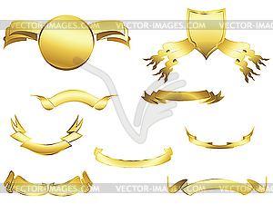 Heraldic shields and ribbons - color vector clipart