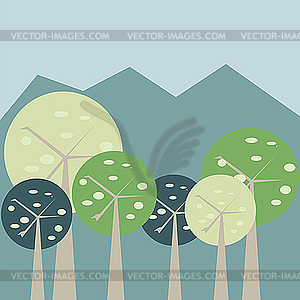 Деревья на фоне гор - векторное графическое изображение