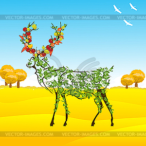 Autumn deer - vector image