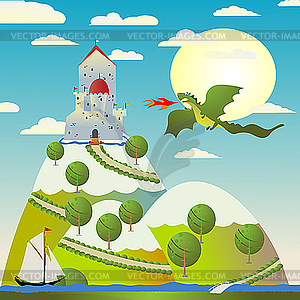 Castle and dragon - stock vector clipart