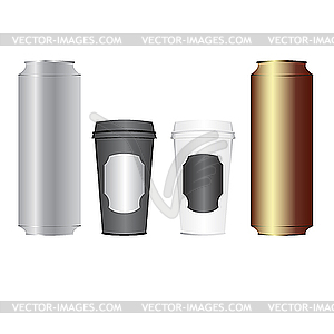 Beer cans and coffee cups - vector image