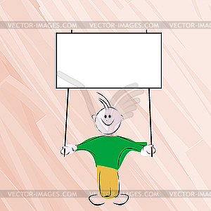 Boy holding banner - vector clip art