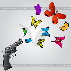 Butterflies and gun - vector clip art