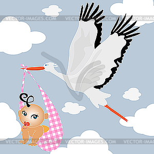 Stork mit baby - vector image