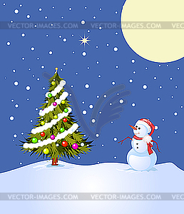 Christmas night - color vector clipart