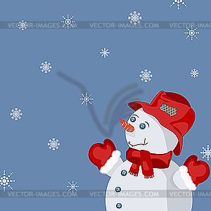 Новогодняя открытка со снеговиком - векторизованный клипарт