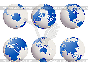 Набор глобусы с континентами - векторное изображение клипарта