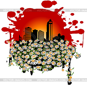 Flowers and skyscrapers - vector clipart
